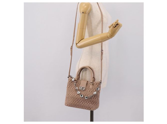 Borsa a tracolla Miu Miu Matelassé con catena in pelle 2way Rosa Argento Auth 202582V - vista 28