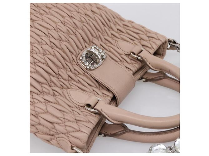 Borsa a tracolla Miu Miu Matelassé con catena in pelle 2way Rosa Argento Auth 202582V - vista 6