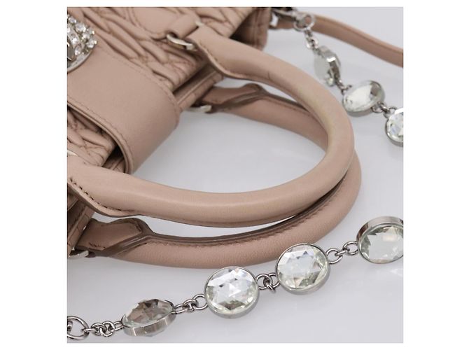 Borsa a tracolla Miu Miu Matelassé con catena in pelle 2way Rosa Argento Auth 202582V - vista 7