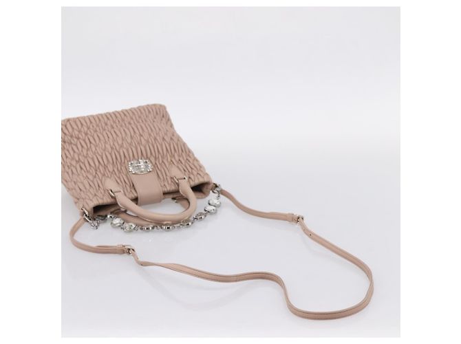 Borsa a tracolla Miu Miu Matelassé con catena in pelle 2way Rosa Argento Auth 202582V - vista 9