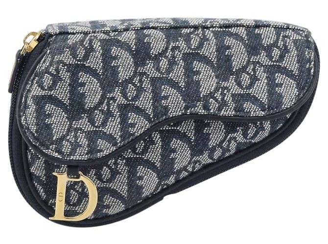 Pouch saddle Christian Dior Trotter Canvas Navy Gold Auth 203040A D'oro Blu navy - vista 13