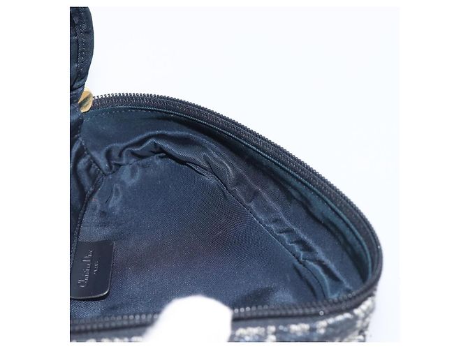 Pouch saddle Christian Dior Trotter Canvas Navy Gold Auth 203040A D'oro Blu navy - vista 18