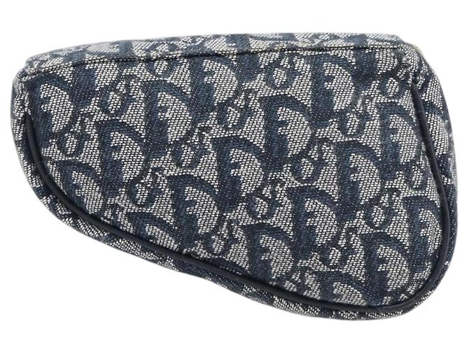Pouch saddle Christian Dior Trotter Canvas Navy Gold Auth 203040A D'oro Blu navy - vista 2