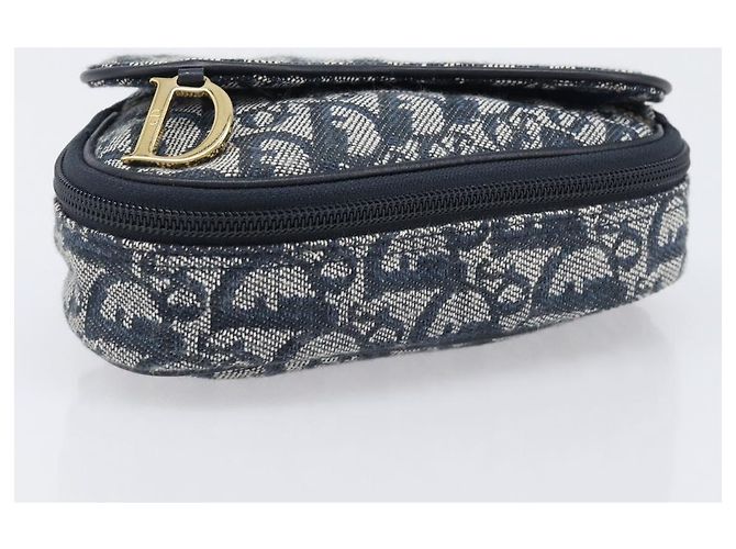 Pouch saddle Christian Dior Trotter Canvas Navy Gold Auth 203040A D'oro Blu navy - vista 6