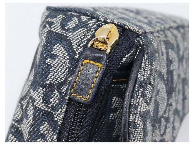 Pouch saddle Christian Dior Trotter Canvas Navy Gold Auth 203040A D'oro Blu navy - vista 8