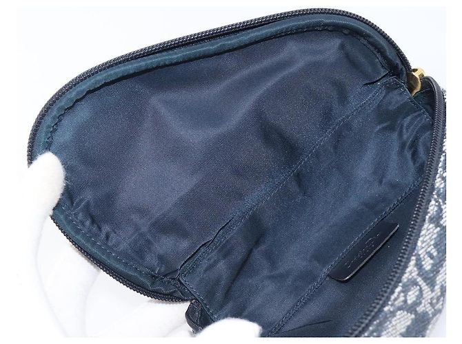 Pouch saddle Christian Dior Trotter Canvas Navy Gold Auth 203040A D'oro Blu navy - vista 9