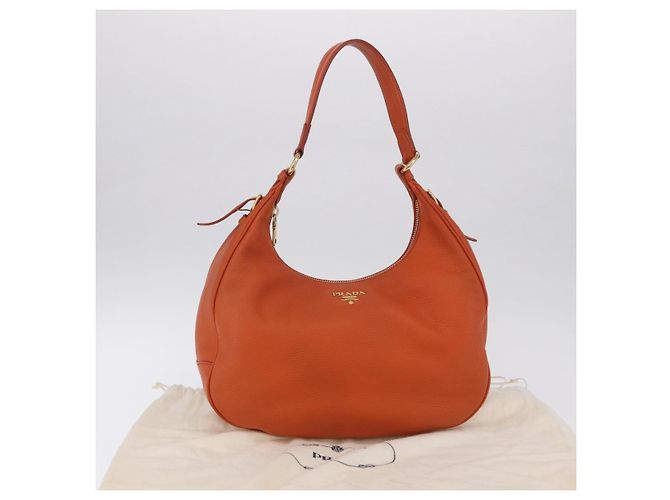 PRADA Schultertasche Vittero Dino Leather Orange Gold Auth 200974SAM Golden - Ansicht 12