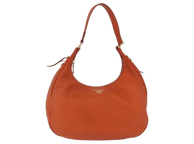 PRADA Schultertasche Vittero Dino Leather Orange Gold Auth 200974SAM Golden - Ansicht 13