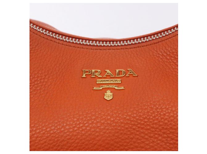PRADA Schultertasche Vittero Dino Leather Orange Gold Auth 200974SAM Golden - Ansicht 18