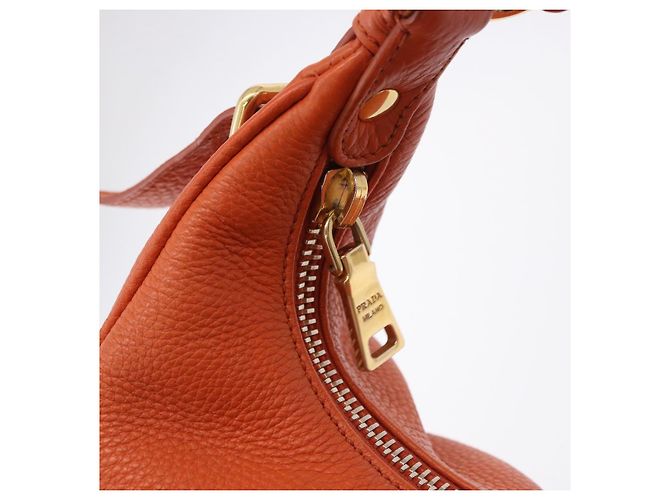 PRADA Schultertasche Vittero Dino Leather Orange Gold Auth 200974SAM Golden - Ansicht 19
