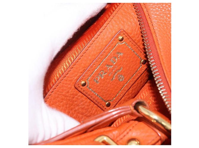 PRADA Schultertasche Vittero Dino Leather Orange Gold Auth 200974SAM Golden - Ansicht 20