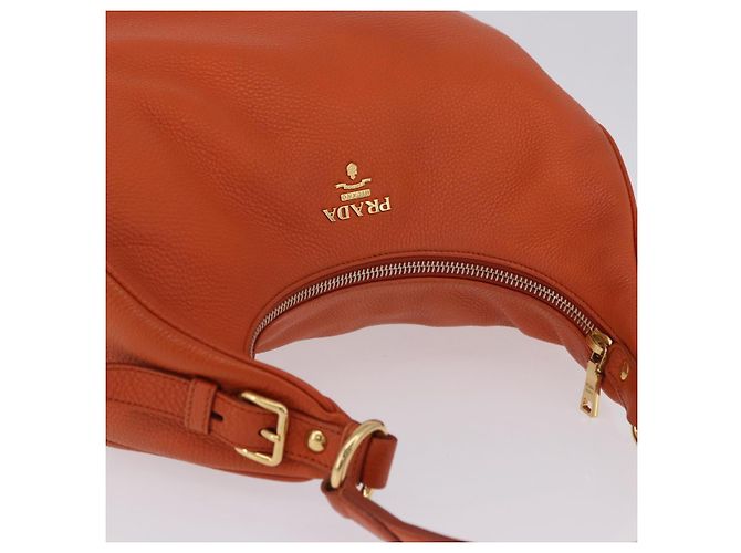 PRADA Schultertasche Vittero Dino Leather Orange Gold Auth 200974SAM Golden - Ansicht 6