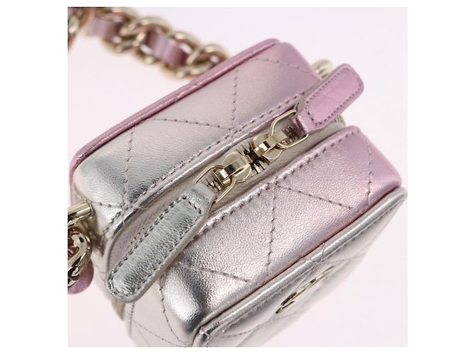 CHANEL Matelasse Chain Shoulder Pouch Lamb Skin Gold Silver CC Auth bs36858SAM Argento D'oro - vista 10