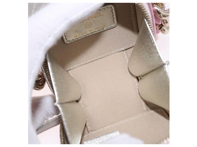 CHANEL Matelasse Chain Shoulder Pouch Lamb Skin Gold Silver CC Auth bs36858SAM Argento D'oro - vista 11
