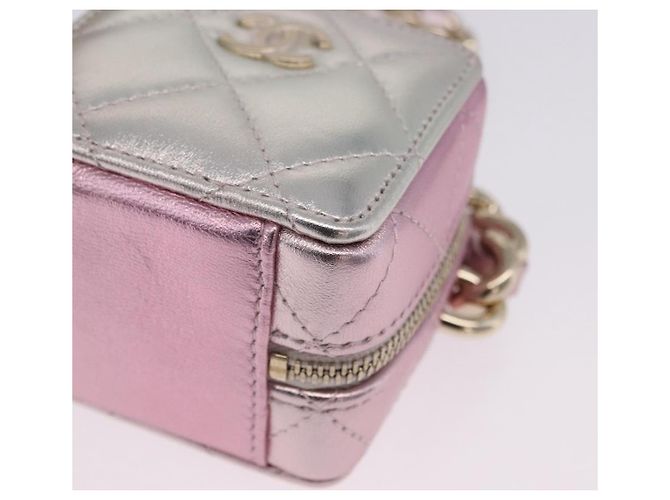 CHANEL Matelasse Chain Shoulder Pouch Lamb Skin Gold Silver CC Auth bs36858SAM Argento D'oro - vista 14