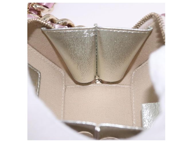 CHANEL Matelasse Chain Shoulder Pouch Lamb Skin Gold Silver CC Auth bs36858SAM Argento D'oro - vista 19