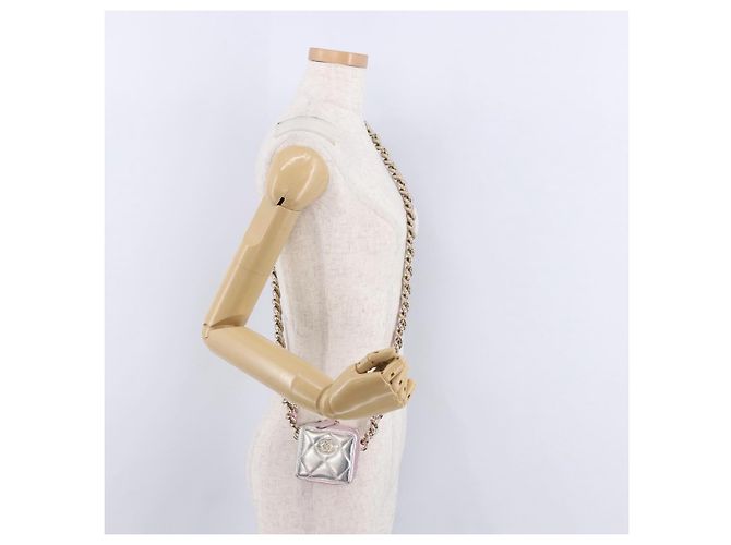CHANEL Matelasse Chain Shoulder Pouch Lamb Skin Gold Silver CC Auth bs36858SAM Argento D'oro - vista 21