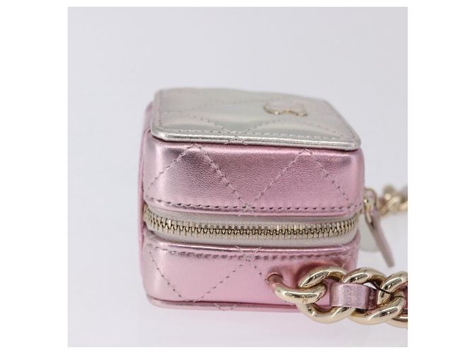 CHANEL Matelasse Chain Shoulder Pouch Lamb Skin Gold Silver CC Auth bs36858SAM Argento D'oro - vista 3