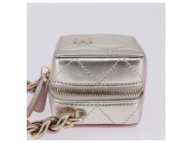 CHANEL Matelasse Chain Shoulder Pouch Lamb Skin Gold Silver CC Auth bs36858SAM Argento D'oro - vista 4