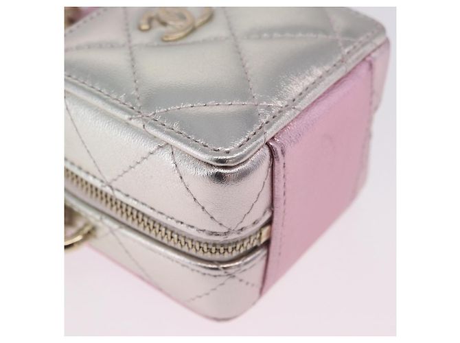CHANEL Matelasse Chain Shoulder Pouch Lamb Skin Gold Silver CC Auth bs36858SAM Argento D'oro - vista 9
