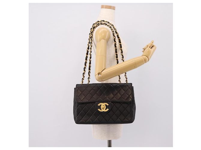 Borsa a tracolla CHANEL Big Matelasse 30 con catena in pelle d'agnello nera e oro CC Auth 203491SAV Nero D'oro - vista 25