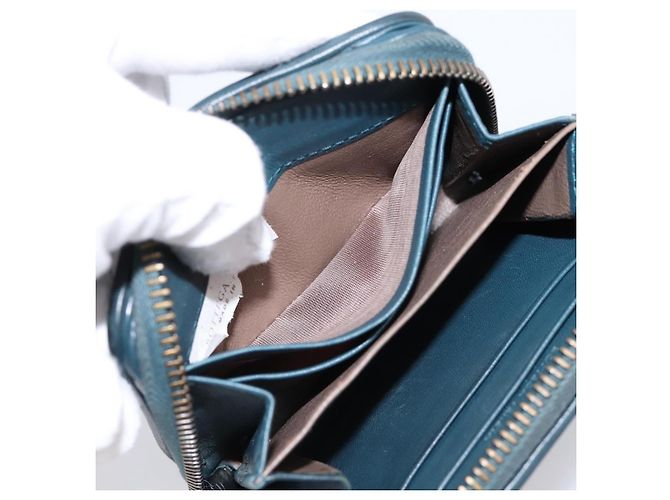 Portafoglio Bifold BOTTEGA VENETA INTRECCIATO in pelle blu autentico 203097 - vista 20