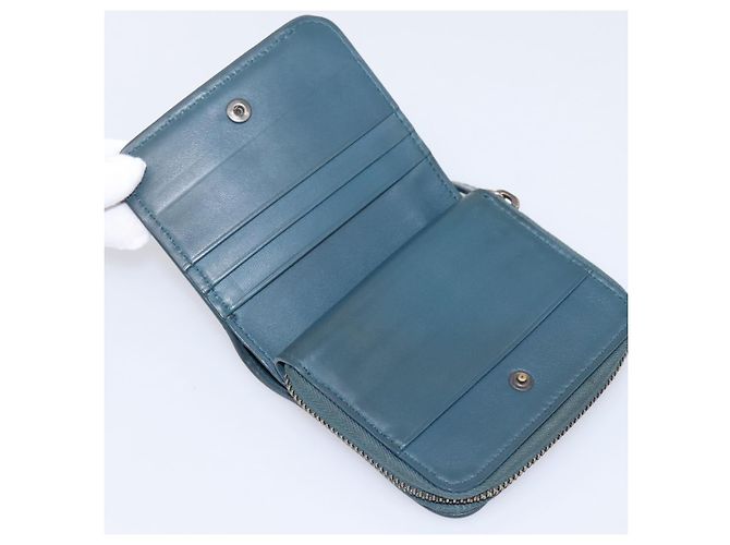 Portafoglio Bifold BOTTEGA VENETA INTRECCIATO in pelle blu autentico 203097 - vista 9