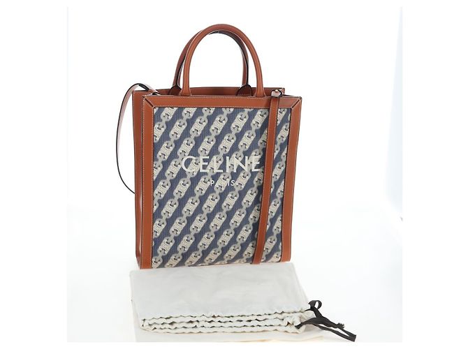 Céline CELINE Macadam Canvas Vertical Cabas Small Hand Bag Navy Gold Auth 202902M D'oro Blu navy - vista 12
