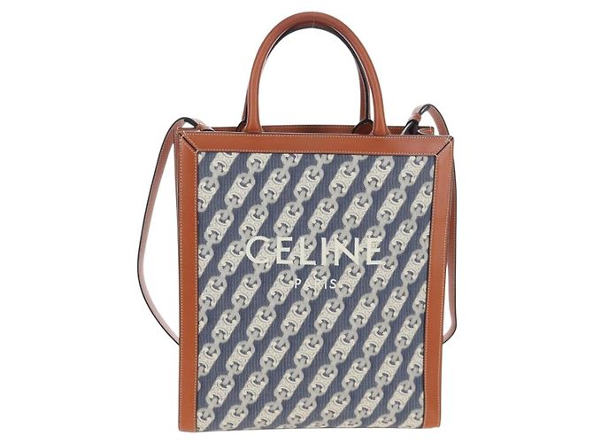Céline CELINE Macadam Canvas Vertical Cabas Small Hand Bag Navy Gold Auth 202902M D'oro Blu navy - vista 13