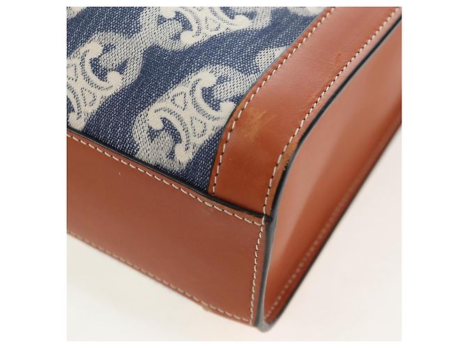Céline CELINE Macadam Canvas Vertical Cabas Small Hand Bag Navy Gold Auth 202902M D'oro Blu navy - vista 19