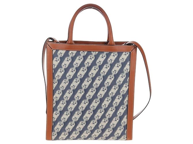 Céline CELINE Macadam Canvas Vertical Cabas Small Hand Bag Navy Gold Auth 202902M D'oro Blu navy - vista 2