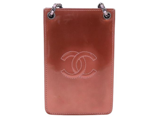 Borsa a tracolla con catena CHANEL Vernice Rosa Argento CC Auth 203084M - vista 13