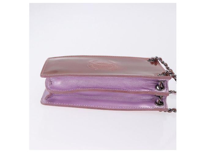 Borsa a tracolla con catena CHANEL Vernice Rosa Argento CC Auth 203084M - vista 3
