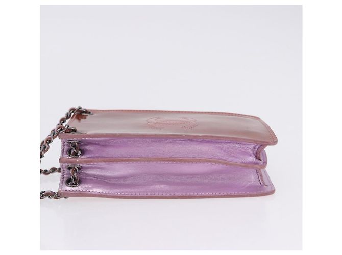Borsa a tracolla con catena CHANEL Vernice Rosa Argento CC Auth 203084M - vista 4
