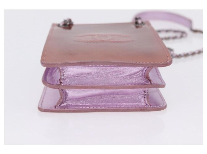 Borsa a tracolla con catena CHANEL Vernice Rosa Argento CC Auth 203084M - vista 5