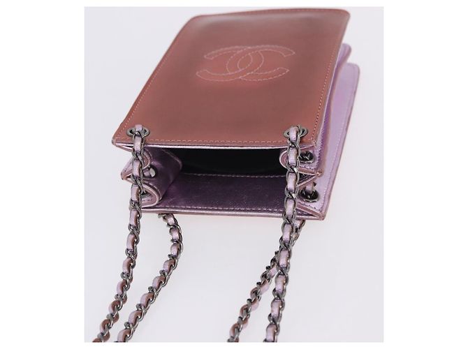 Borsa a tracolla con catena CHANEL Vernice Rosa Argento CC Auth 203084M - vista 6