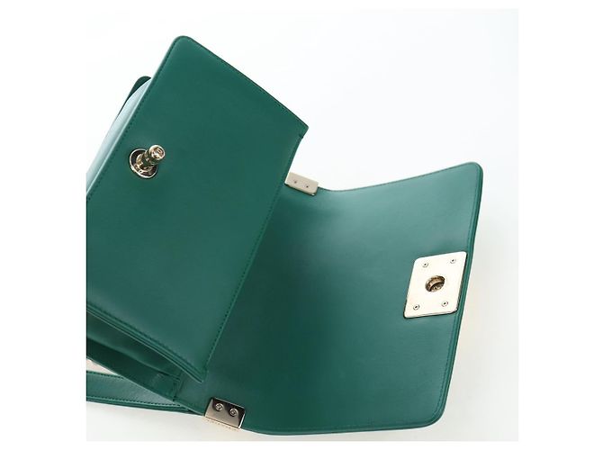 CHANEL Boy Chanel 20 Borsa a tracolla con catena in pelle Verde Oro CC Auth 203249SAM D'oro - vista 10