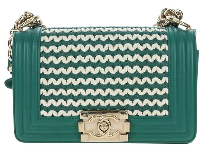 CHANEL Boy Chanel 20 Borsa a tracolla con catena in pelle Verde Oro CC Auth 203249SAM D'oro - vista 13