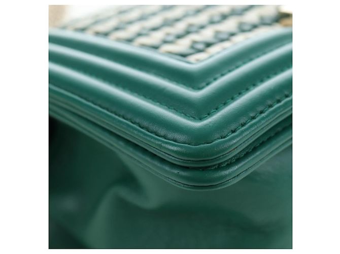 CHANEL Boy Chanel 20 Borsa a tracolla con catena in pelle Verde Oro CC Auth 203249SAM D'oro - vista 15