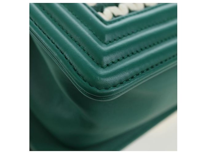 CHANEL Boy Chanel 20 Borsa a tracolla con catena in pelle Verde Oro CC Auth 203249SAM D'oro - vista 16