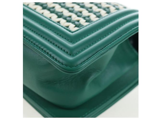 CHANEL Boy Chanel 20 Borsa a tracolla con catena in pelle Verde Oro CC Auth 203249SAM D'oro - vista 17