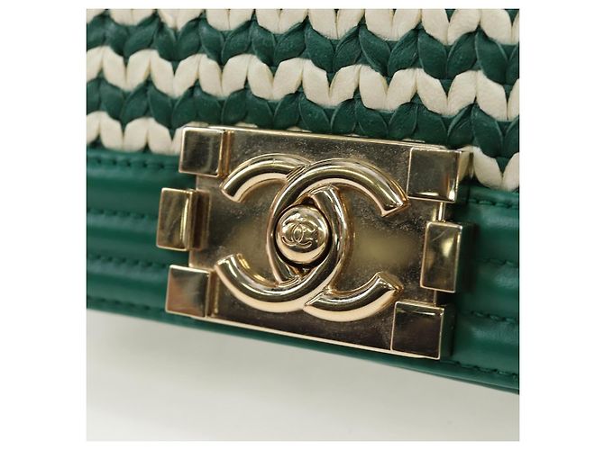CHANEL Boy Chanel 20 Borsa a tracolla con catena in pelle Verde Oro CC Auth 203249SAM D'oro - vista 18