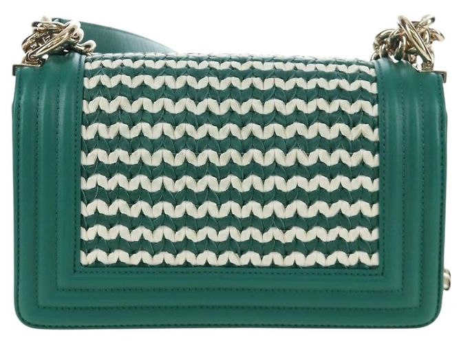 CHANEL Boy Chanel 20 Borsa a tracolla con catena in pelle Verde Oro CC Auth 203249SAM D'oro - vista 2