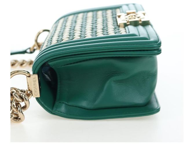 CHANEL Boy Chanel 20 Borsa a tracolla con catena in pelle Verde Oro CC Auth 203249SAM D'oro - vista 3