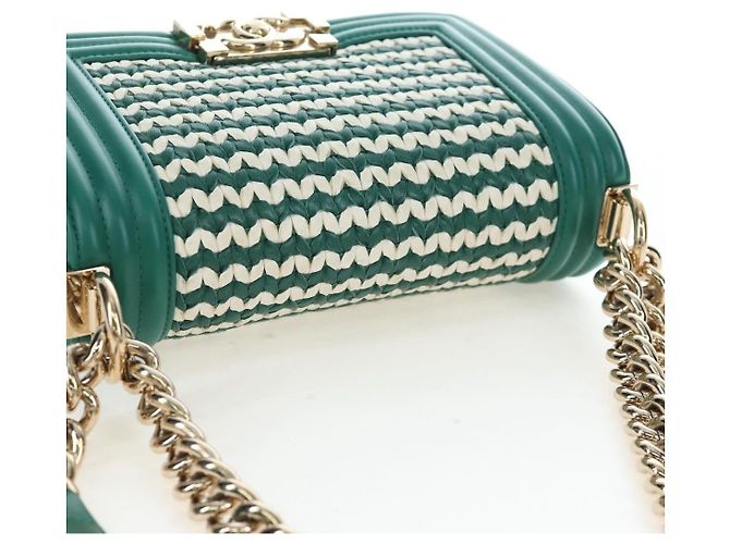 CHANEL Boy Chanel 20 Borsa a tracolla con catena in pelle Verde Oro CC Auth 203249SAM D'oro - vista 6