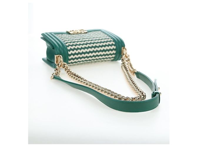 CHANEL Boy Chanel 20 Borsa a tracolla con catena in pelle Verde Oro CC Auth 203249SAM D'oro - vista 7