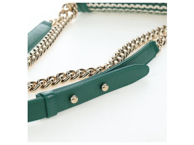 CHANEL Boy Chanel 20 Borsa a tracolla con catena in pelle Verde Oro CC Auth 203249SAM D'oro - vista 8