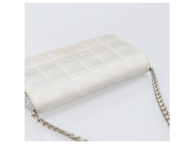 CHANEL Borsa a tracolla con catena New Travel Line in tela CC argento Auth 200755 - vista 6