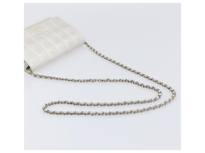 CHANEL Borsa a tracolla con catena New Travel Line in tela CC argento Auth 200755 - vista 7