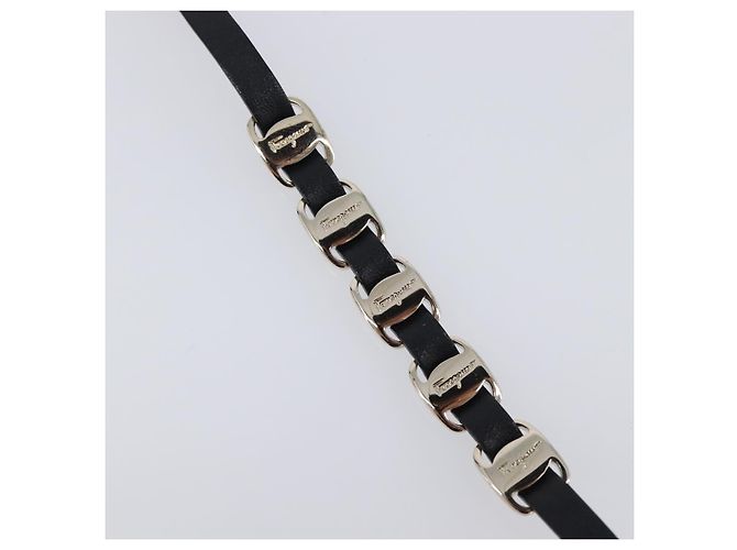 Bracciale Salvatore Ferragamo Vala Pelle Nero Oro Auth SW2868 D'oro - vista 10